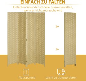 HOMCOM Parawan 4-częściowy 160 x 170 cm, przegroda z włókna falistego do salonu, brązowy | Aosom PL