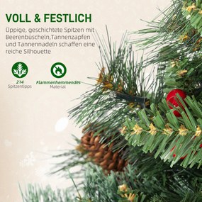 HOMCOM Sztuczna choinka 120 cm z 100 LED, 8 trybów, 214 gałązek | Aosom PL