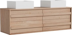 Szafka łazienkowa podwieszana z litego dębu z kwadratową umywalką nablatową - Jasny naturalny - 150 cm - SARLO