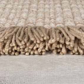 Beżowy dywan z mieszanki wełny tkany ręcznie 120x170 cm Rene Fringed Ribbed – Flair Rugs