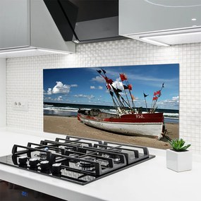 Szkło do Kuchni na Ścianę Łódź Na Piaszczystym Brzegu