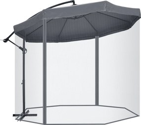 Outsunny Parasol Ogrodowy Ø3m, Obrotowy, z Korbką, Stal Nierdzewna, Poliester, Ciemnoszary/Czarny