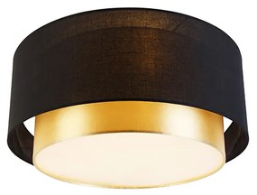 Nowoczesna lampa sufitowa czarna ze złotem 50 cm 3-światła - Drum Duo Nowoczesny Oswietlenie wewnetrzne