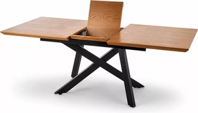 Nowoczesny rozkładany stół Capitalo 160-200 / 180-240 cm z blatem w kolorze dębu, metalowe czarne nogi