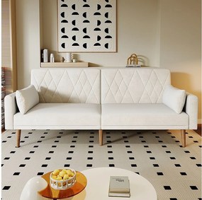 Beżowa, welurowa sofa dwuosobowa, regulowane oparcie i podłokietniki, nowoczesny design, do salonu lub sypialni