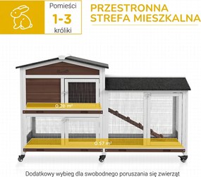PawHut Domek dla małych zwierząt na kółkach, domek dla królików miniaturowych, wybieg, dach bitumiczny, domek dla małych zwierząt, wybieg dla królików miniaturowych, drewno, stal, brązowy | Aosom PL