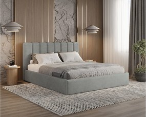 BESILIO Łóżko tapicerowane z pojemnikiem 140x200 Nuvia - Łóżko slim, miękkie wezgłowie, stelaż metalowy- Szary