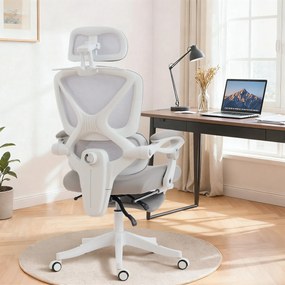 HOMCOM Fotel biurowy, ergonomiczne krzesło biurowe z podnóżkiem, funkcją kołysania, podłokietnikami, siatka, szary | Aosom PL