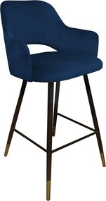 Hoker Milano krzesło barowe tkanina Welur podstawa metalowa : Kolor nogi - Czano-złota stożek, Kolor tkaniny - VELVET - MG16, Typ siedziska - Siedzisko stałe