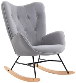 HOMCOM Fotel bujany z pikowaniem, drewniane ślizgacze, wygląd aksamitu, do 150 kg, Jasnoszary