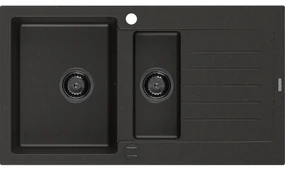 Mexen Matias zlewozmywak granitowy 1,5-komorowy z ociekaczem 900 x 505 mm, czarny/złoty metalik, syfon czarny - 6502901505-75-B