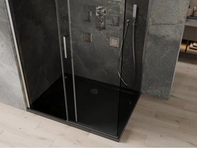 Mexen Omega kabina prysznicowa rozsuwana 100 x 80 cm, grafit, chrom + brodzik Flat, czarny - 825-100-080-01-40-4070