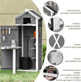 Outsunny Domek narzędziowy z drzwiami dachem szopa na narzędzia składany stół kolor szary drewno jodłowe