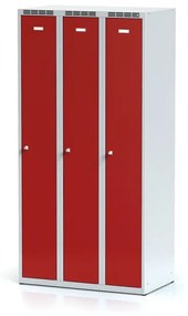 Alfa 3 Metalowa szafka ubraniowa, 3-drzwiowa, 1800 x 900 x 500 mm, zamek obrotowy, drzwi czerwone