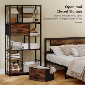 HOMCOM Regał do przechowywania, 2 materiałowe szuflady, 9 otwartych przegród, wolnostojący regał z ramą stalową, Brązowy+Czarny