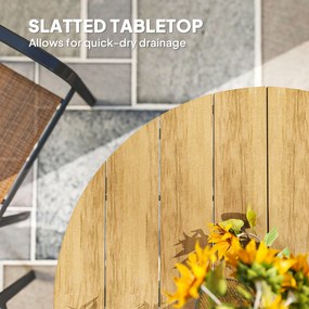 Outsunny Stół Ogrodowy Ø118cm, Wodoodporny Stół Balkonowy z Aluminium, Krzyżujące się nogi z projektem Lamel Teak