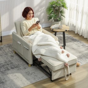 HOMCOM Fotel z funkcją spania 3 w 1, szerokie siedzisko do salonu, beżowy | Aosom PL