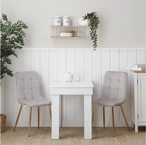 Stół jadalniany 90x73x60 cm, krzesła z aksamitu w kolorze białym i kremowym