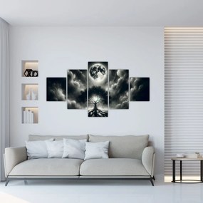Obraz – Czarno-białe drzewo w pełni księżyca (125x70 cm)