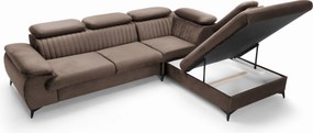 Masseno Narożnik FIORE z funkcją spania i pojemnikiem na pościel Narozniki L, Rozkładana sofa - Brązowy, MONOLITH 15