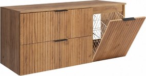 Zestaw mebli łazienkowych z koszem i blatem, czarne uchwyty, dąb craft, 120 x 46 x 58,6 cm