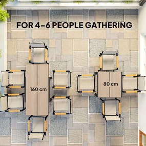 Outsunny Rozkładany Stół Ogrodowy z Aluminium 80/160x80 cm, Odporny na Warunki Atmosferyczne, na Balkon dla 6 Osób, Naturalne Drewno