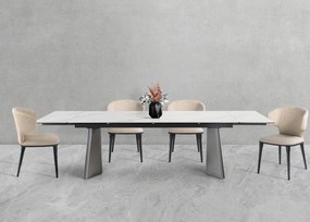 Nowoczesny stół rozkładany Nexus o wymiarach 200(280)×90 cm zachwyca eleganckim blatem z masy ceramicznej i solidną podstawą ze stali szczotkowanej. Styl, trwałość i funkcjonalność w jednym – idealny do jadalni i salonu.