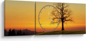 Obraz drzewa na polu (z zegarem) (90x30 cm)