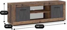 Szafka RTV BLAGO 140 cm Ciemny Dąb/Grafit Dwudrzwiowa do Salonu Loft
