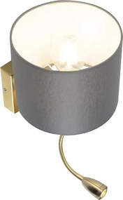 Lampa ścienna art deco złota z USB i szarym kloszem - Brescia