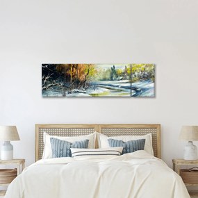 Obraz zimowej rzeki, obraz olejny (170x50 cm)