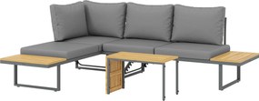 Outsunny Zestaw Mebli na Zewnątrz, Rozszerzalny do 6 Miejsc, Kątowa Sofa z Stolikami, Stelaż ze Stali, Regulowane Oparka, Szary