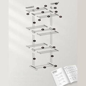 SongmicsHome Suszarka na pranie ELTON z 4 poziomami na kółkach, 76x172x50 cm, szara