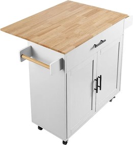 89,9CM Wózek Kuchenny na Wyspę SucceBuy, Szafka na Kółkach z Szufladą i Stojakiem, Biały