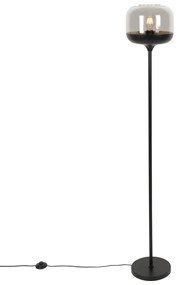 Designerska lampa podłogowa czarna ze złotem i dymionym szkłem - Kyan