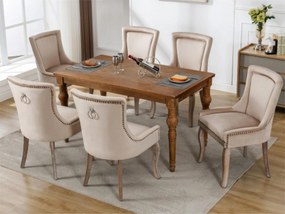 Zestaw 6 aksamitnych krzeseł - z nogami z litego drewna - beżowy