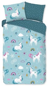 Niebieska flanelowa pościel dziecięca jednoosobowa 140x220 cm Snowycorn – Good Morning