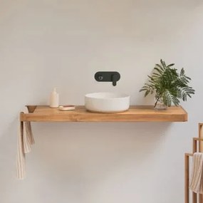 Zestaw Mebli Łazienkowych 130x45 Cm Wiszący Z Drewna Tekowego Neill Drewno Tekowe & Okrągły Ceramiczny Biały Ø40 Cm Lenka & Bezlusterkowiec & Czarny M