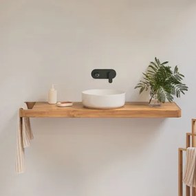 Zestaw Mebli Łazienkowych 130x45 Cm Wiszący Z Drewna Tekowego Neill Drewno Tekowe & Okrągły Ceramiczny Biały Ø40 - Sklum