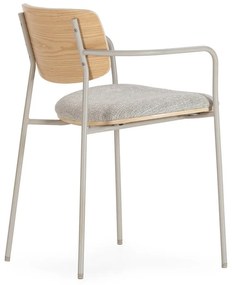 Jasnoszare/w naturalnym kolorze tapicerowane fotele jadalniane zestaw z podłokietnikami Nour – MOME