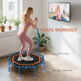 SPORTNOW Fitness-Trampolin, Treningstrampolin z regulowanym uchwytem, stabilny i cichy, do użytku wewnątrz, Stal, Niebieski