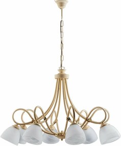 Dallas żyrandol 8 świateł, kość słoniowa lakierowane żelazo, stare złoto, klosze alabastrowe Ø13 cm