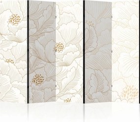 Parawan pokojowy 5-częściowy 225x172 Dwustronny dekoracyjny glamour Kremowy Złote Piwonie Premium