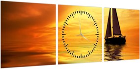 Obraz - Żaglówka o zachodzie słońca (z zegarem) (90x30 cm)