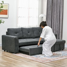 HOMCOM Sofa trzyosobowa z funkcją spania, sofa z chaiselongiem, tapicerowana sofa, ciemnoszara