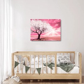 Obraz na szkle - różowy obraz drzewa (70x50 cm)
