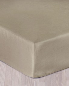 Prześcieradło satynowe z gumką ciemnobeżowe 90 x 200 cm