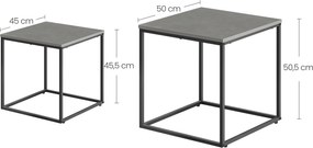 Zestaw kwadratowych stolików kawowych Parga beton/czarny
