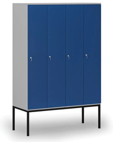 Drewniana szafa ubraniowa z podstawą, 4-drzwiowa, 1871 x 1200 x 500 mm, demontaż, zamek cylindryczny, szary/niebieski