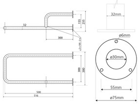 Uchwyt ścienny ze stali nierdzewnej do łazienki 52 cm Handicap Left – Sapho